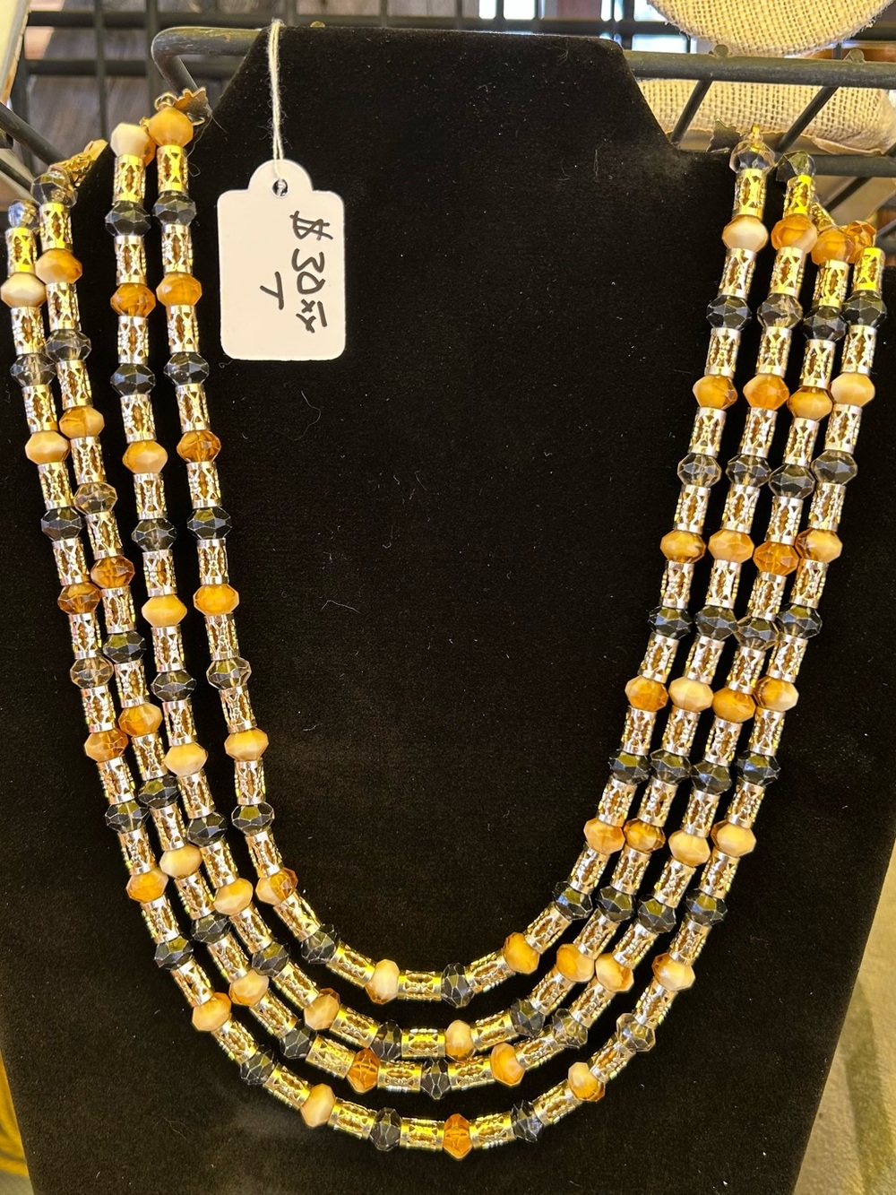 Vintage Multi-Strand Gold and Black Beaded Necklace - Women Jewelry